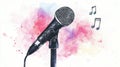 Watercolor Microphone Concert A Vibrant Performance  Invitation Royalty Free Stock Photo