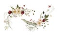Watercolor Midsummer bouquets collection with hand painted delicate leaves, flowers. Romantic floral arrangements