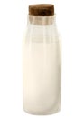 Watercolor milk glass bottle with brown cork illustration isolated on white for farm designs, rural, country side picnic