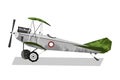 Watercolor millitary airplane. Isolated aviation vehicle. Cartoon print for kids room. Side view of vintage army machine