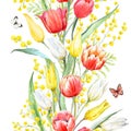 Watercolor mimosa and tulip pattern