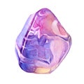 Watercolor mineral crystal pink purple quartz isolated on white background. Hand drawn treasure gemstone for meditation