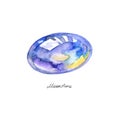 Watercolor mineral Moonstone crystal gem on white background