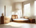 Watercolor of Minimal wooden bedroom with a