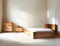 Watercolor of Minimal wooden bedroom with a