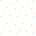 Watercolor minimalistic pattern with stars and moons on white background