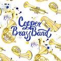 Watercolor misic lettering calligraphic inscription - copper brass band