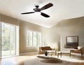 Watercolor of modern ceiling fan with lights in a newly painted living room