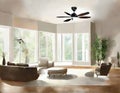 Watercolor of modern ceiling fan with lights in a newly painted living room