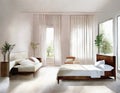 Watercolor of Modern chic bedroom with cozy