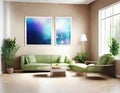 Watercolor of Modern futuristic living room mock up