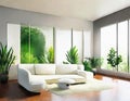 Watercolor of Modern futuristic living room mock up