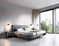 Watercolor of Modern gray bedroom design with simulated