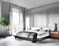 Watercolor of Modern gray bedroom design with simulated