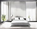 Watercolor of Modern gray bedroom design with simulated