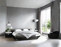 Watercolor of Modern gray bedroom design with simulated