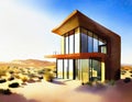 Watercolor of A modern house in the desert