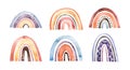 Watercolor modern illustration. Colorful rainbow. Abstract creative image of color and polka dot arcs.