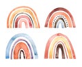 Watercolor modern illustration. Colorful rainbow. Abstract creative image of color and polka dot arcs.