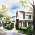 Watercolor of Modern Japanese House