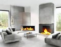 Watercolor of modern living room fireplace grey stone Royalty Free Stock Photo