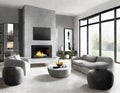 Watercolor of modern living room fireplace grey stone Royalty Free Stock Photo