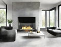 Watercolor of modern living room fireplace grey stone Royalty Free Stock Photo