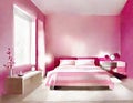 Watercolor of Modern pink bedroom featuring fashionable decorations and Royalty Free Stock Photo