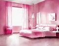 Watercolor of Modern pink bedroom featuring fashionable decorations and Royalty Free Stock Photo