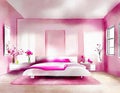 Watercolor of Modern pink bedroom featuring fashionable decorations and Royalty Free Stock Photo