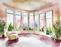 Watercolor of modern salon home house design