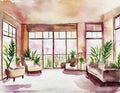 Watercolor of modern salon home house design
