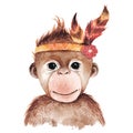 Watercolor monkey portrait Royalty Free Stock Photo