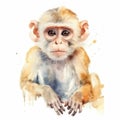 Watercolor monkey on a white background. AI generative Royalty Free Stock Photo