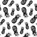 Monochrome pineapple fruit hand drawn sketched seamless pattern vector