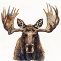 a watercolor of a moose with large antlers Royalty Free Stock Photo