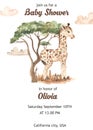 Watercolor mothers day card with giraffes, mom and baby, illustration, safari