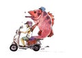 Watercolor motorbike, cartoon illustration