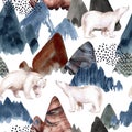 Watercolor mountain art background. Abstract landscape seamless pattern Royalty Free Stock Photo