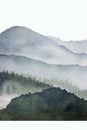 Watercolor mountain background drawn by brush