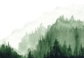 Watercolor mountain landscape in the fog abstract background Royalty Free Stock Photo