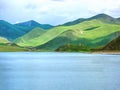 Watercolor mountain landscape, Himalayas, Tibet