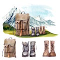 Watercolor mountain lifestyle illustrations set