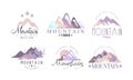 Watercolor Mountain Original Logo Design with Purple Peak and Ridge Vector Set