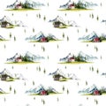 Watercolor mountain seamless pattern Royalty Free Stock Photo