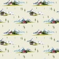 Watercolor mountain seamless pattern Royalty Free Stock Photo