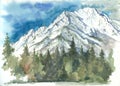 Watercolor of the mountains and forests of the eastern Sayan Royalty Free Stock Photo
