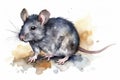 Watercolor mouse illustration on white background