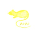 Watercolor mouse. The symbol of 2020.