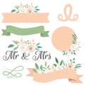 Watercolor Mr & Mrs Wedding Peach White Flowers Floral Frame